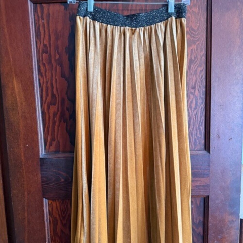 Gold Velvet Pleated Skirt by Mystree Small